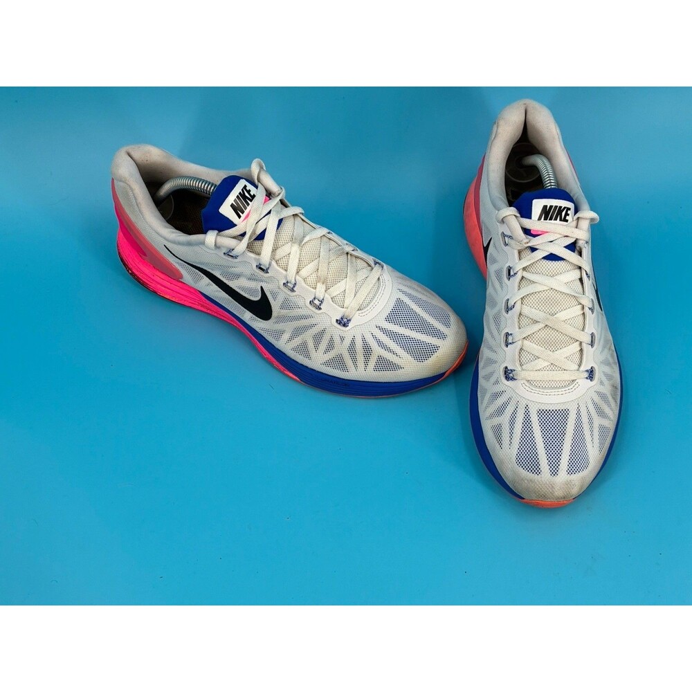 Nike LunarGlide 6 Womens Size 11 White Pink Blue Running Shoes 654434-101